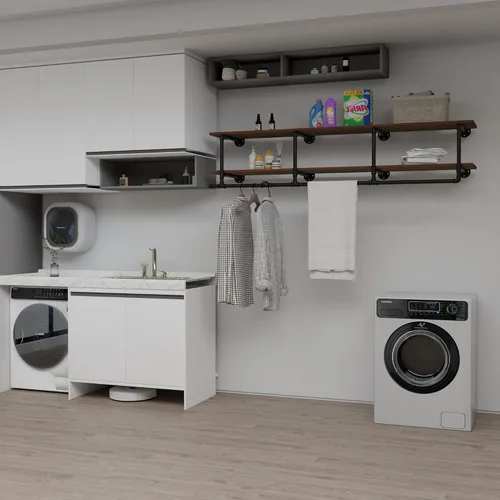 Miniatura 2 de Perchero para ropa de 72 pulgadas, para montar en la pared, con estante de madera real, perchero colgante resistente, barra para colgar multiusos