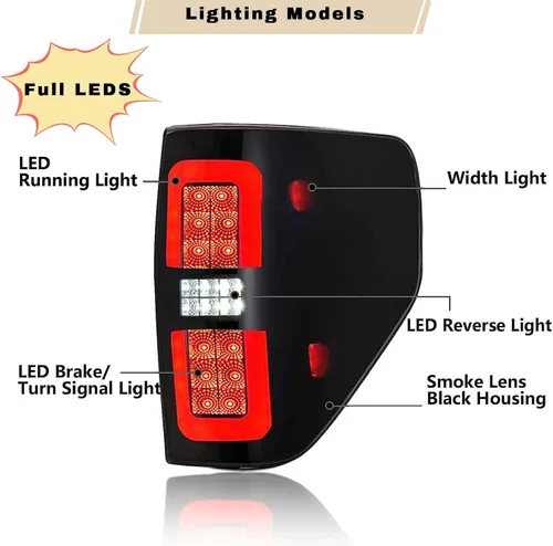 Miniatura 3 de Luces traseras LED para Ford F150 2009-2014, diseño LED completo, luces traseras ahumadas, carcasa negra, luces de marcha atrás, lado del conductor