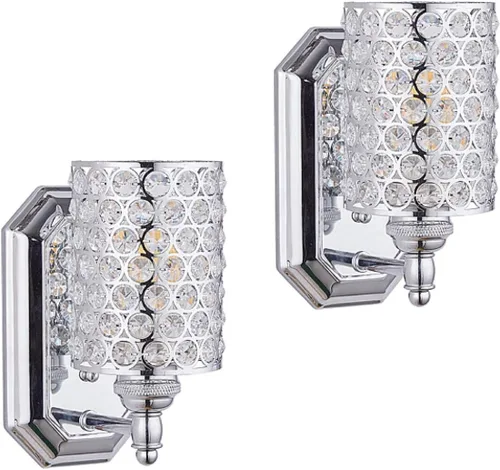 Miniatura 15 de Paquete de 2 lámparas de pared de cristal con acabado champán, lámpara de pared de estilo conciso moderno, pantalla de cristal poliédrico para baño