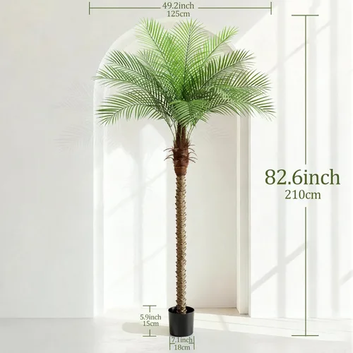 Miniatura 5 de Palmera artificial fénix de 7 pies con 15 hojas ajustables, plantas de palmera fénix sintética para patio exterior, piscina, hogar, oficina, sala