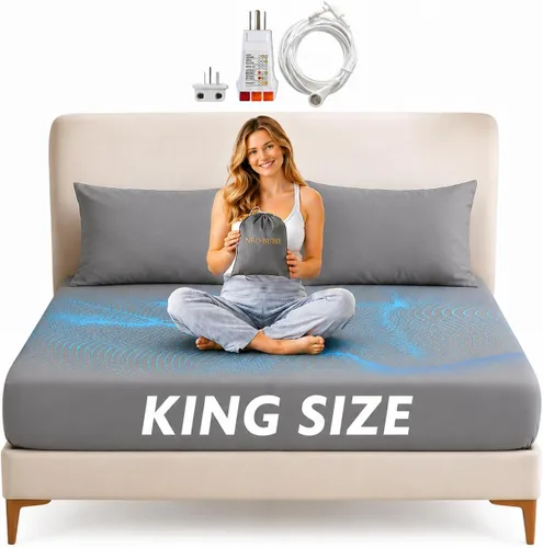 Grounding Sheets King, 20% fibra plateada, 80% algodón orgánico certificado GOTS, 400 hilos, refrescante, suave, sábana bajera ajustable de bolsillo