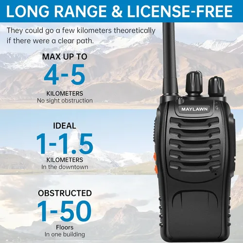 Miniatura 4 de Maylawn Walkie Talkies Paquete de 2, Walkie Talkies de Largo Alcance para Adultos con Baterías Recargables, Radios Bidireccionales con Luz LED