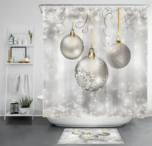 Miniatura 16 de LB Cortina de ducha de flores blancas y moradas para baño, lindo pájaro y hojas de otoño sobre tela beige con ganchos, juego botánico floral