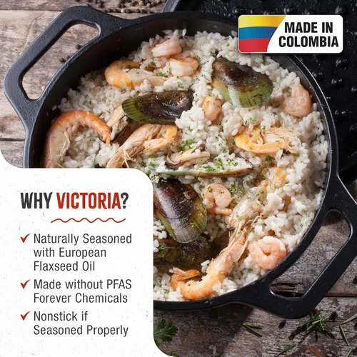 Miniatura 2 de Victoria Horno holandés de hierro fundido de 4 cuartos con tapa y asas de doble bucle, sazonado con aceite de linaza, fabricado en Colombia