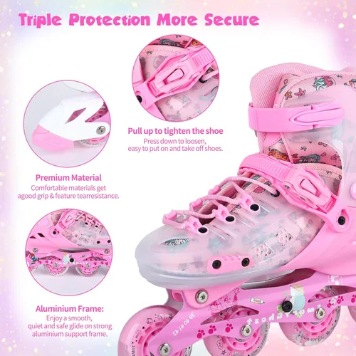 Miniatura 2 de Inline Skates, Adjustable Childrens Inline Skates with Light up Wheels for Girls, Boys, Teens, Beginner with Protective Gears and Carry Bag