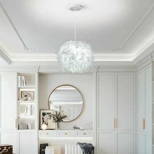 Miniatura 9 de ZYLEISENBAO Lámpara nórdica de plumas blancas, lámpara colgante de plumas blancas de 11.85 pulgadas, luces de comedor peludas, lámpara colgante