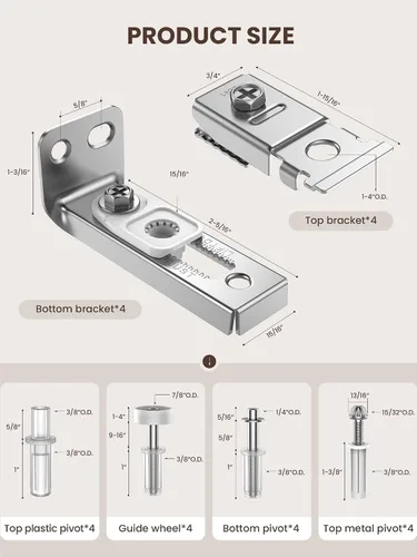 Miniatura 2 de Kit de Reparación de Herrajes para Puertas Plegables - Paquete de 4 Kit de Herrajes para Puertas de Granero de Armario Bi-fold para Riel de 7/8" a
