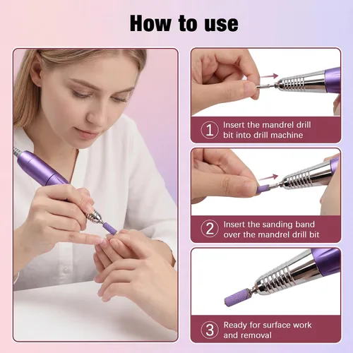 Miniatura 6 de Nail Drill Bits Sanding Bands for Nail Drill 100 Pcs 4 Color 80 120 180 240 Coarse Fine Grit File Small Sanding Band with 3.1mm Mandrel Bit Set for