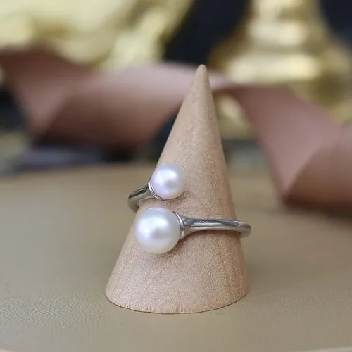Miniatura 5 de Anillo de 2 perlas de plata de ley con perlas dobles para mujer, anillos de piedra natal de junio ajustable 925 para adolescentes y niñas con piedra
