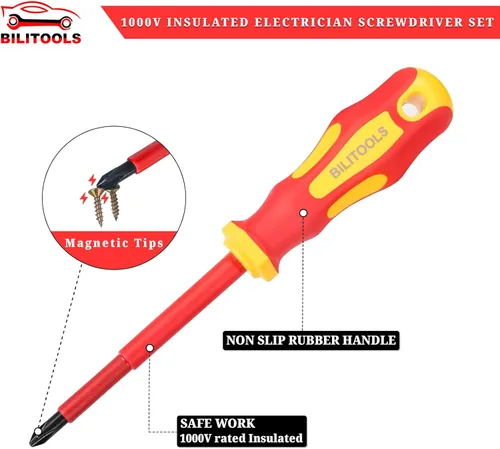 Miniatura 6 de BILITOOLS Juego de destornilladores y alicates para electricistas aislados de 1000 V - Kit de 7 herramientas eléctricas con destornilladores