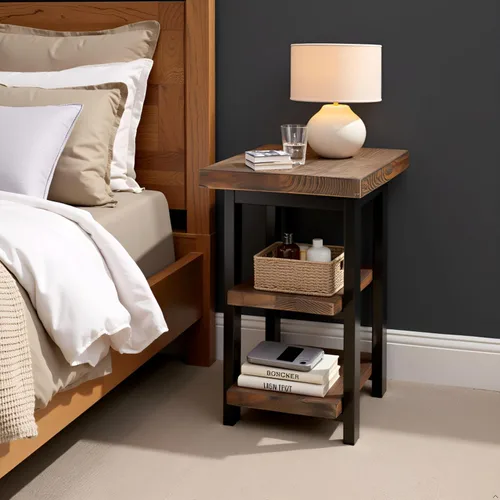 Miniatura 5 de Alaterre Furniture - Mesa auxiliar de 3 niveles de madera maciza Pomona con estantes de almacenamiento – Mesa lateral o mesita de noche rústica