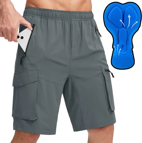 Bikewa Pantalones cortos de ciclismo de montaña para hombre, con acolchado 3D, ajuste holgado, con bolsillos con cremallera