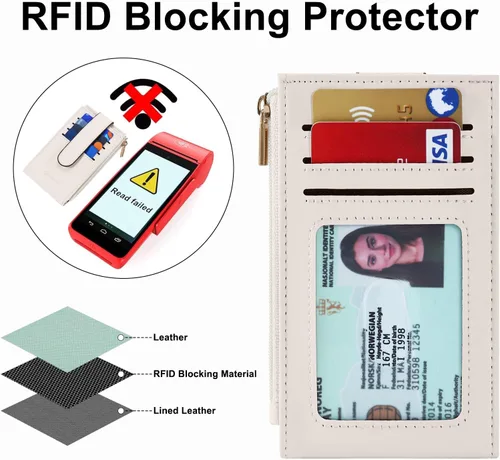 Miniatura 3 de Chelmon Cartera de mujer delgada con bloqueo RFID, billetera plegable con varios compartimientos para tarjetas con bolsillo con cremallera, Beige
