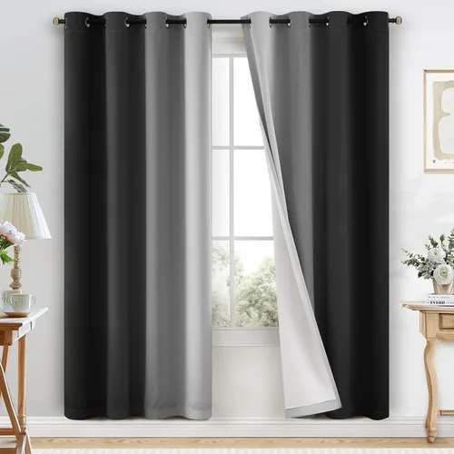 Miniatura 185 de COSVIYA Cortinas 100% Opacas Azul Degradado con Lazos Ajustables para Cocina Aislamiento Térmico Oscurecimiento de Habitación Cenefa con Bolsillo
