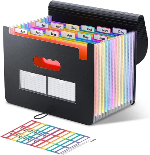 ThinkTex - Organizador de archivos tipo acordeón, 12 bolsillos expandibles para recibos, facturas y organizador de impuestos, tamaño carta/A4 con