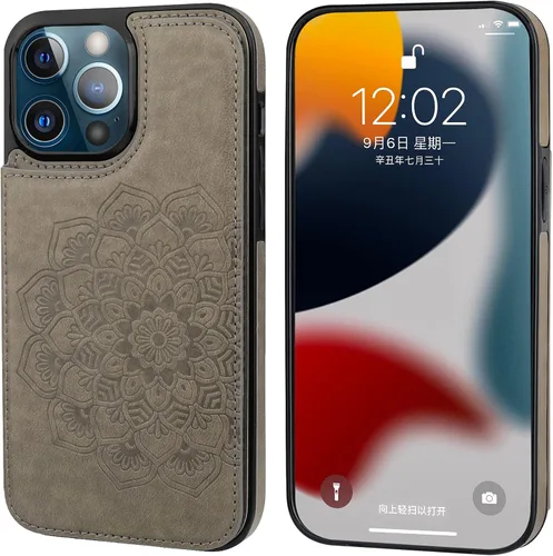 Miniatura 3 de Vaburs Funda compatible con iPhone 13 Pro Max con tarjetero y diseño de mandala en relieve, de piel sintética, doble botones, a prueba de golpes