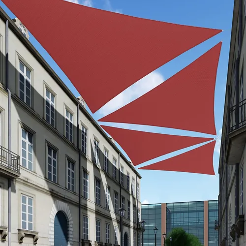 Tang toldo de sol, velas de sombra 180GSM HDPE Equilateral Triángulo Permeable Toldo estándar comercial personalizable, Rojo