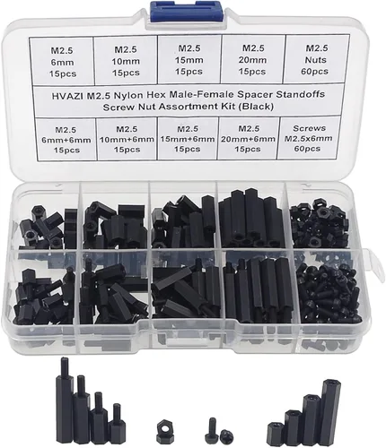 Miniatura 9 de M2 Nylon Hex Macho-Hembra Separadores Separadores Tornillo Tuerca Surtido Kit (Negro)