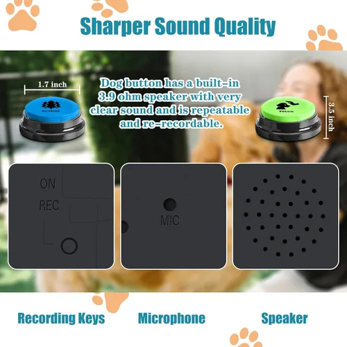 Miniatura 6 de Botones para perros para comunicación, paquete de 8 botones para hablar de perros, botón de grabación de voz de 30 segundos, timbre de entrenamiento