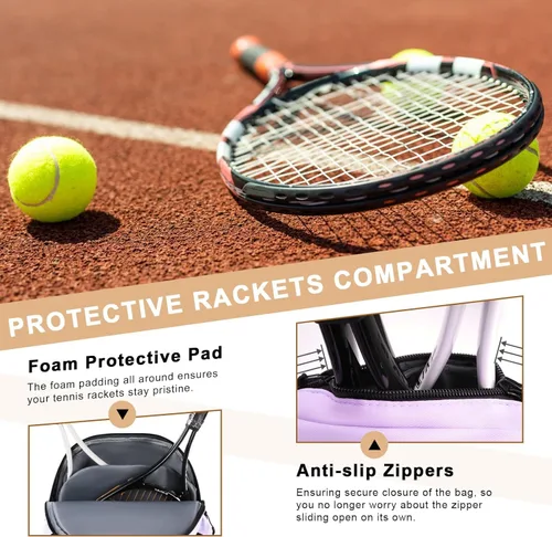Miniatura 4 de Mochila de Tenis Arcoyard con Capacidad para 2 Raquetas, Bolsas de Tenis Profesionales para Mujeres, Mochila de Tenis con Compartimento Ventilado