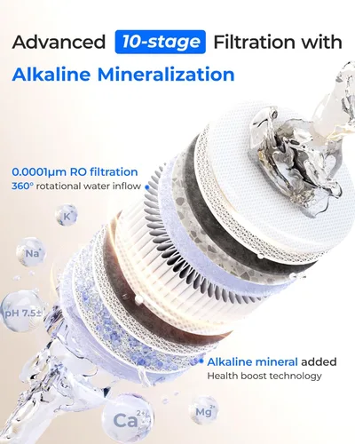 Miniatura 5 de Waterdrop X8-Alkaline Mineral pH+ Sistema de ósmosis inversa sin tanque, Certificado NSF/ANSI 42&58&372, Filtro de agua RO de 800 GPD, Sistema