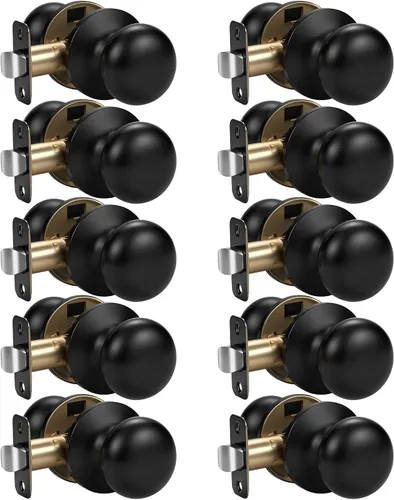 Miniatura 82 de KNOBWELL Paquete de 8 pomos de puerta de privacidad para baño y dormitorio, pomo de puerta negro mate con cerradura, cerradura de manija de puerta