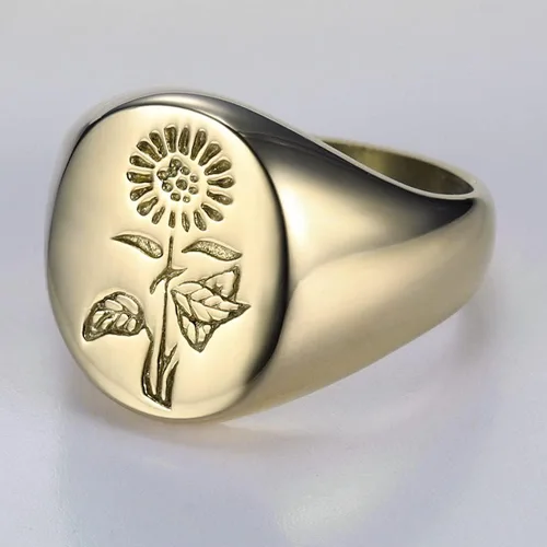 Miniatura 4 de Jude Jewelers Anillo de acero inoxidable con diseño de flor de sol, estilo sello, boda, compromiso, aniversario, declaración, Metal, Zirconia cúbica