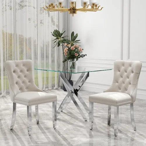 Miniatura 76 de Juego de comedor de 3 piezas con superficie de vidrio transparente, juego de comedor cuadrado minimalista moderno de 36'', juego de mesa de cocina