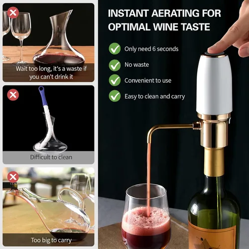 Miniatura 2 de Aireador de vino eléctrico, accesorios de vino aireación para entusiastas principiantes, boquilla de aireador de vino, regalos de vino, dispensador