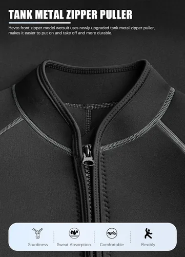 Miniatura 5 de Hevto - Traje de neopreno para hombre, 3/2 mm, chaqueta para surf, natación, cremallera frontal, para deportes acuáticos