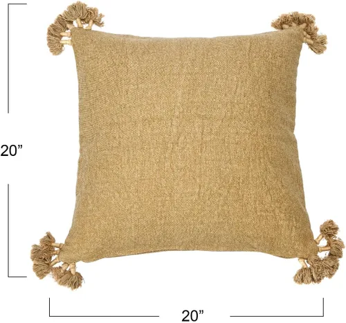 Miniatura 3 de Funda de almohada cuadrada de lona de 20 pulgadas con borlas Beige