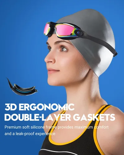 Miniatura 2 de Gafas de natación: paquete de 2 gafas de natación antivaho, sin fugas, protección UV, para adultos, hombres, mujeres, jóvenes