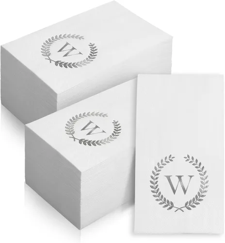 Miniatura 22 de Paquete de 200 servilletas desechables con monograma de papel de aluminio plateado con letra C para invitados, toallas de papel desechables