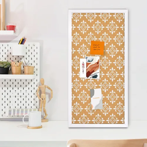 Miniatura 2 de Tablero Decorativo de Corcho para Paredes, Tablero de Anuncios con Estampado Floral Blanco, Tablero de Alfileres y Visión con Marco Blanco