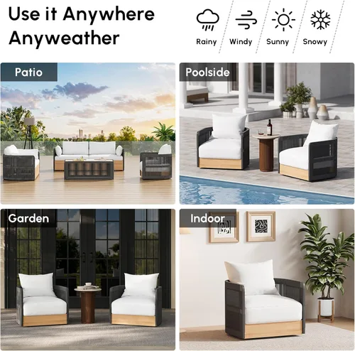 Miniatura 8 de homary Silla giratoria de ratán para patio, muebles de mimbre para exteriores con cojín grueso a prueba de lluvia y marco de aluminio para jardín
