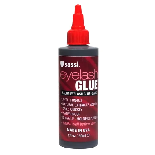 Sassi - Pegamento para pestañas oscuro 2 oz | Fórmula de extracto natural de secado rápido, impermeable, adhesión duradera, larga duración, adhesivo