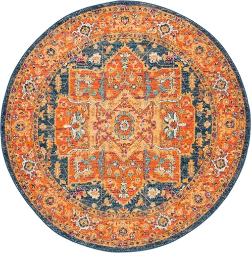 Miniatura 3 de SAFAVIEH Evoke Collection Alfombra - 5'3" Redonda, Azul & Naranja, Diseño Oriental Envejecido y Medallón, No Desprende Pelusa y Fácil Cuidado, Ideal