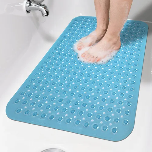 Miniatura 16 de Tapete de ducha negro antideslizante de 17 x 30 pulgadas, tamaño estándar, tapete de baño de burbujas suaves para ducha interior, tapete de baño