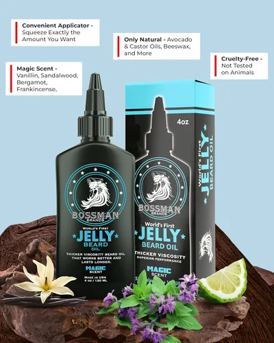 Miniatura 2 de Bossman Aceite de gelatina para barba para hombres (4 onzas, aroma mágico): suaviza, hidrata y acondiciona con ingredientes naturales