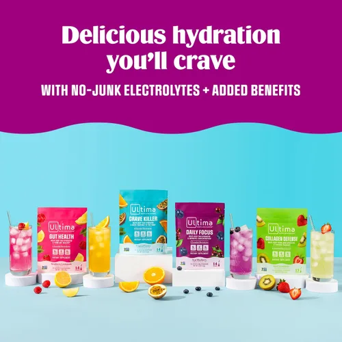 Miniatura 8 de Ultima Replenisher Suplemento para la Salud Intestinal y Polvo de Electrolitos - Limonada de Frambuesa, 14 Sobres - Paquetes de Hidratación
