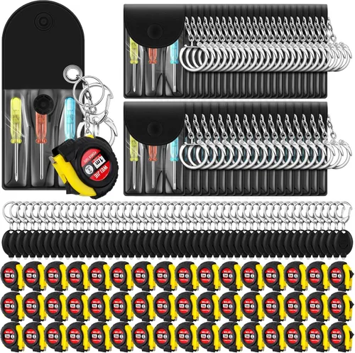 Miniatura 14 de Jutom Juego de 18 llaveros con mini destornillador, cinta métrica, luces LED, regalo para el día del padre, a granel para hombres adultos (colorido)