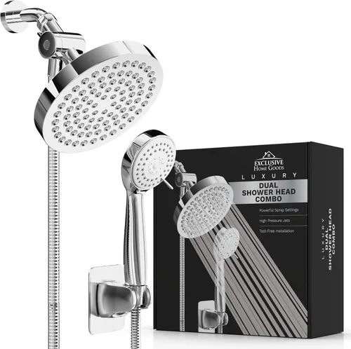 Miniatura 8 de Cabezal de ducha con combinación manual, cabezal de ducha de alta presión tipo lluvia de 6 pulgadas con manguera manual de 70 pulgadas para baño