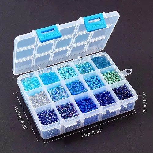 Miniatura 5 de NBEADS 15 colores 6/0 cuentas de semillas de vidrio, alrededor de 3000 cuentas redondas azules de poni de 0.15 pulgadas, cuentas sueltas para diseño