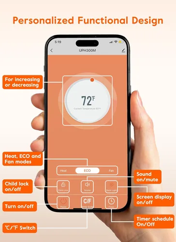 Miniatura 6 de GiveBest Calentador de pared eléctrico, calentador de pared inteligente de 1500 W para baño, calentadores de pared con termostato, control remoto