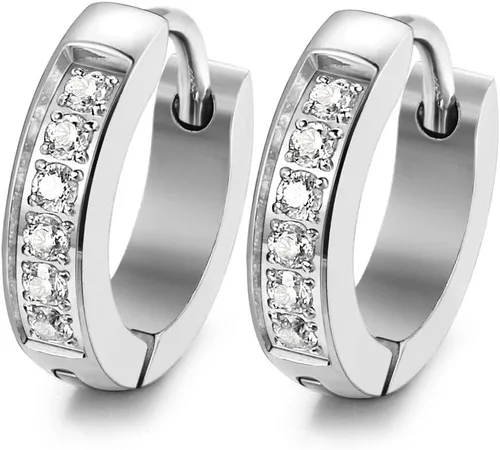 FIBO STEEL 13MM 20MM Stainless Steel Small Hoop Earrings for Men Women Huggie Earrings CZ Inlaid