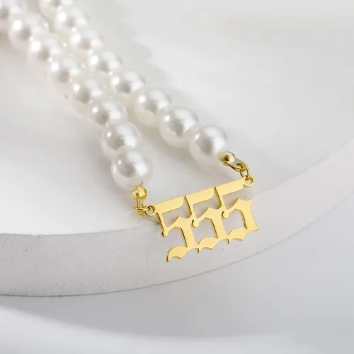 Miniatura 5 de TRUNO SEA - Collares de números de ángel 111 222 333 444 I555 777 888 999 666 gargantilla de perlas de mitación joyería minimalista de acero