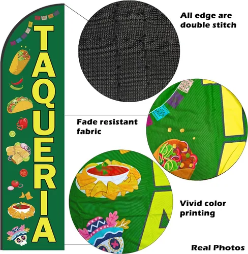 Miniatura 2 de Tacos Burritos - Kit de asta de bandera de plumas de comida mexicana, publicidad comercial para tienda de restaurantes mexicanos incluye banderas