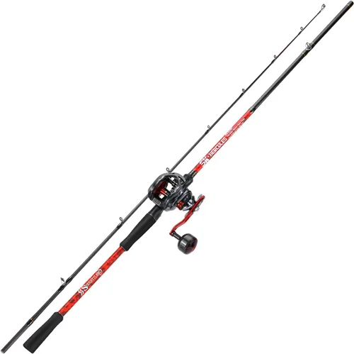 Miniatura 2 de Sougayilang Combo de Caña y Carrete Baitcaster, Caña de Pescar de 2 Piezas con Carrete de Lanzamiento Tamaño 400, Asiento de Carrete de Aluminio