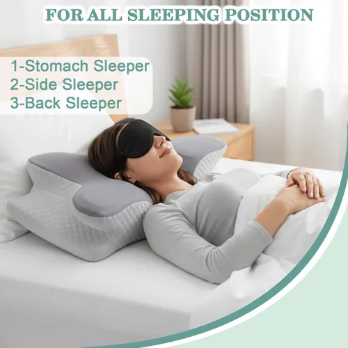 Miniatura 6 de Auralix Almohada de espuma viscoelástica con máscara para dormir – Almohada cervical ergonómica para el cuello, almohada ortopédica de apoyo