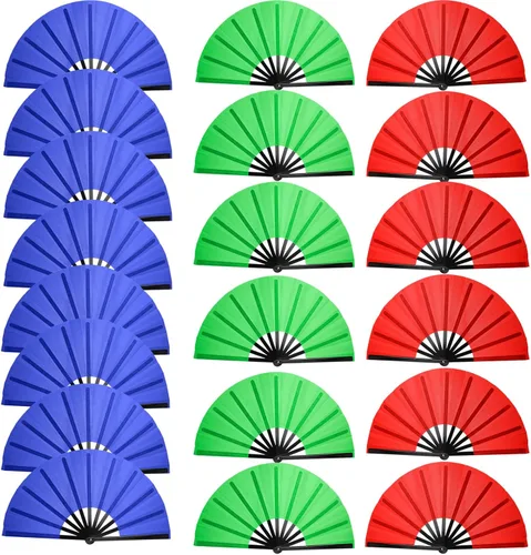 Miniatura 8 de Juego de 8 ventiladores plegables grandes para baile de línea y estallido, botas en el suelo, ventiladores de mano con mangas de abanico, ventilador
